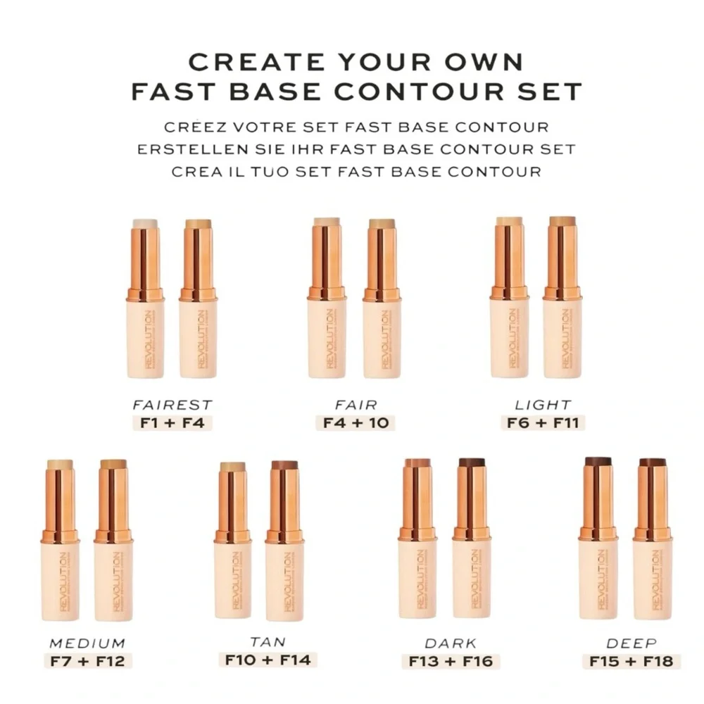 Makeup Revolution Fast Base Stick Foundation F3 F9 F17 Full Coverage Vegan